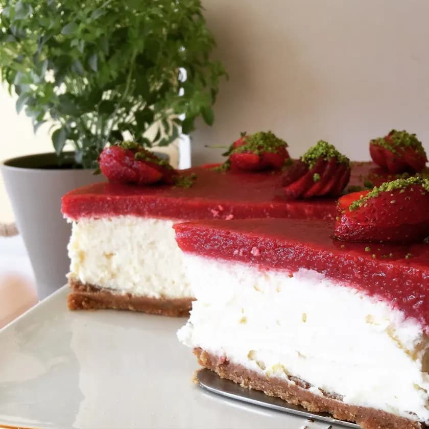 Limon Aromalı Çilek Soslu Cheesecake görseli